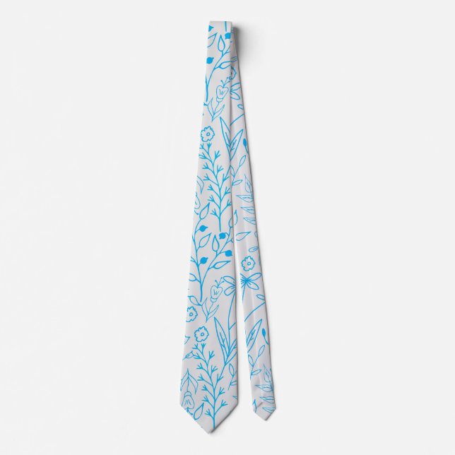 Corbata Patrón floral clásico mono tono Azul.A07 DeBlanco (Anverso)