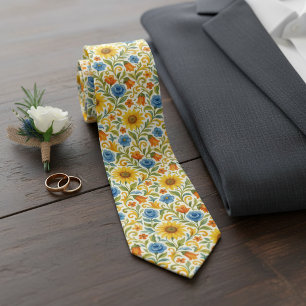 Corbata Patrón Floral Colorido Siciliano Chic con Girasole