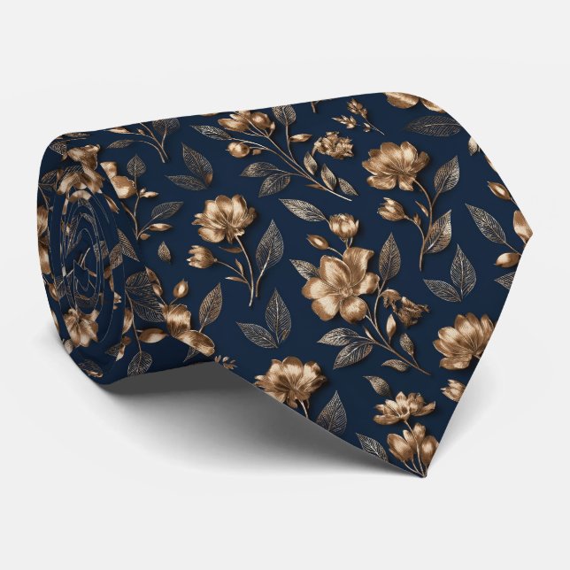 Corbata Patrón Floral con Acento Metálico (Enrollado)