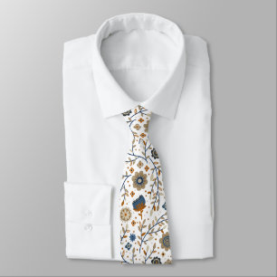 Corbata Patrón floral con flores azules y naranjas