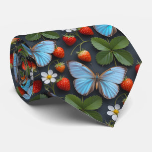 Corbata Patrón floral con mariposas Morpho azules
