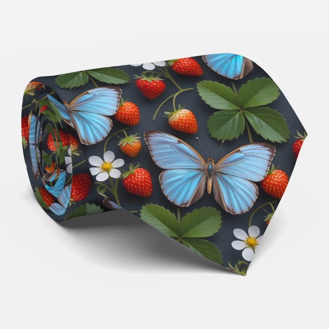 Corbata Patrón floral con mariposas Morpho azules (Enrollado)
