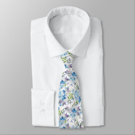 Corbata Patrón floral continuo de acuarela azul