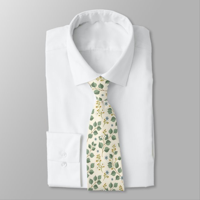 Corbata Patrón floral continuo de eucalipto (Atado)