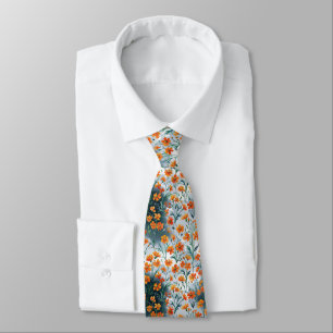 Corbata Patrón floral continuo de tallos verdes y cosmos n