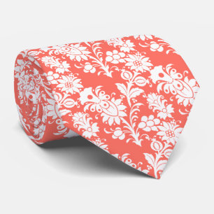 Corbata Patrón Floral Coral Vivo para Padrinos de Boda