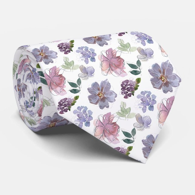 Corbata Patrón floral de acuarela (Enrollado)