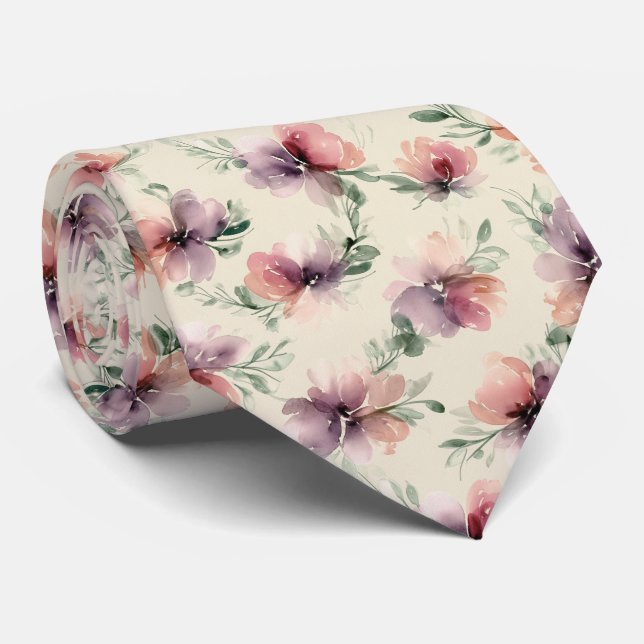 Corbata Patrón floral de acuarela abstracta (Enrollado)