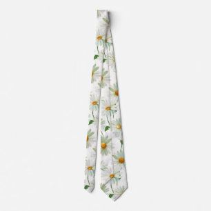 Corbata Patrón floral de acuarela de margaritas