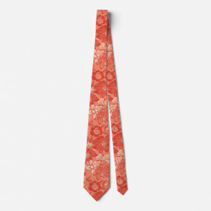 Corbata patrón floral de acuarela de naranja coral de vera