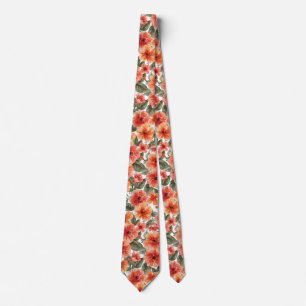 Corbata Patrón floral de acuarela de naranja coral de vera
