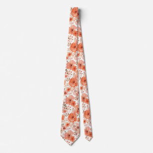 Corbata Patrón floral de acuarela de naranja coral de vera