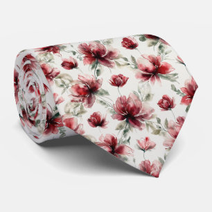 Corbata Patrón floral de acuarela roja