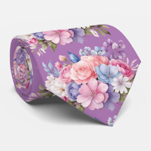 Corbata Patrón floral de acuarela rosa Lilac