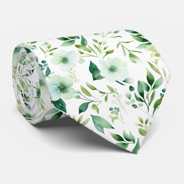 Corbata Patrón floral de acuarela verde (Enrollado)