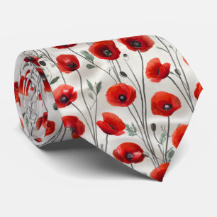 Corbata Patrón floral de amapola roja