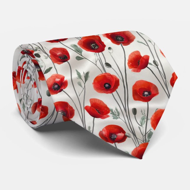 Corbata Patrón floral de amapola roja (Enrollado)