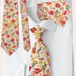 Corbata Patrón floral de amapola rosa y oliva clásicos