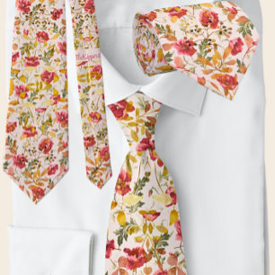 Corbata Patrón floral de amapola rosa y oliva clásicos