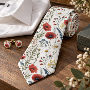 Corbata Patrón floral de amapola silvestre acuarela 