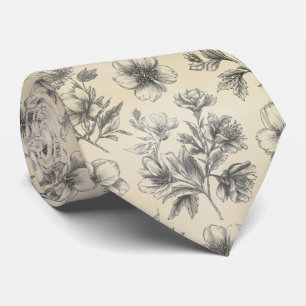 Corbata Patrón Floral de Boceto Dibujado a Mano