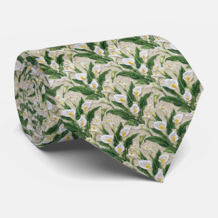 Corbata Patrón floral de bordado de lirio de cala blanco