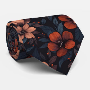 Corbata patrón floral de Borgoña con flores floreciendo