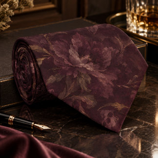 Corbata Patrón floral de ciruela oscura | Botanica vintage