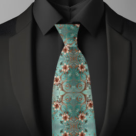 Corbata Patrón floral de cobre y turquesa elegante