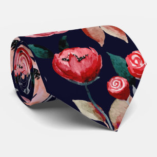 Corbata Patrón floral de color azul de la Marina Rosa Roja