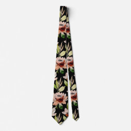 Corbata Patrón floral de color de agua de color negro