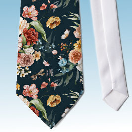 Corbata Patrón floral de color monograma sobre azul de Oxf