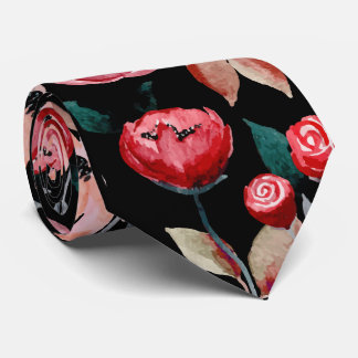 Corbata Patrón floral de color negro rosa rojo