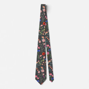 Corbata Patrón floral de color vintage VCFP2301. DGrey BG