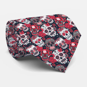 Corbata Patrón floral de cráneo rojo