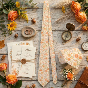 Corbata Patrón Floral de Crema y Melocotón