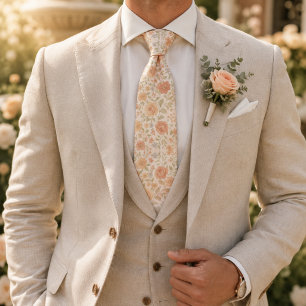 Corbata Patrón floral de crema y melocotón