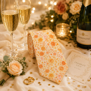 Corbata Patrón floral de crema y melocotón