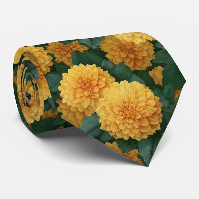 Corbata Patrón floral de dalia amarilla (Enrollado)