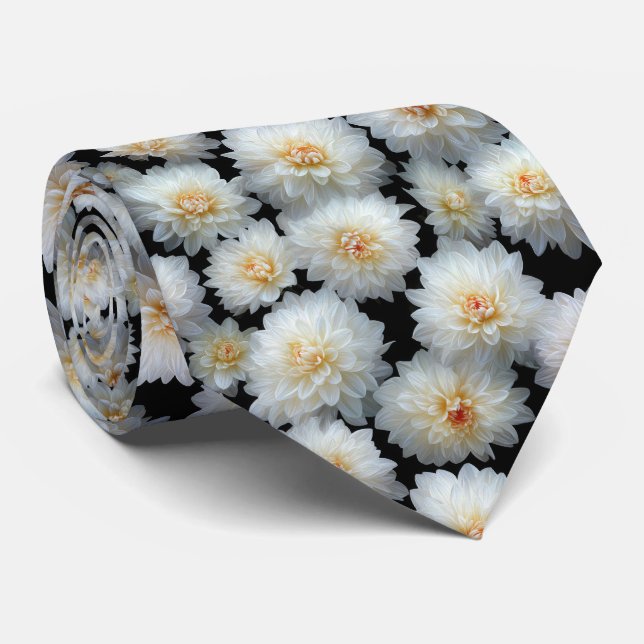 Corbata Patrón floral de dalia blanca (Enrollado)