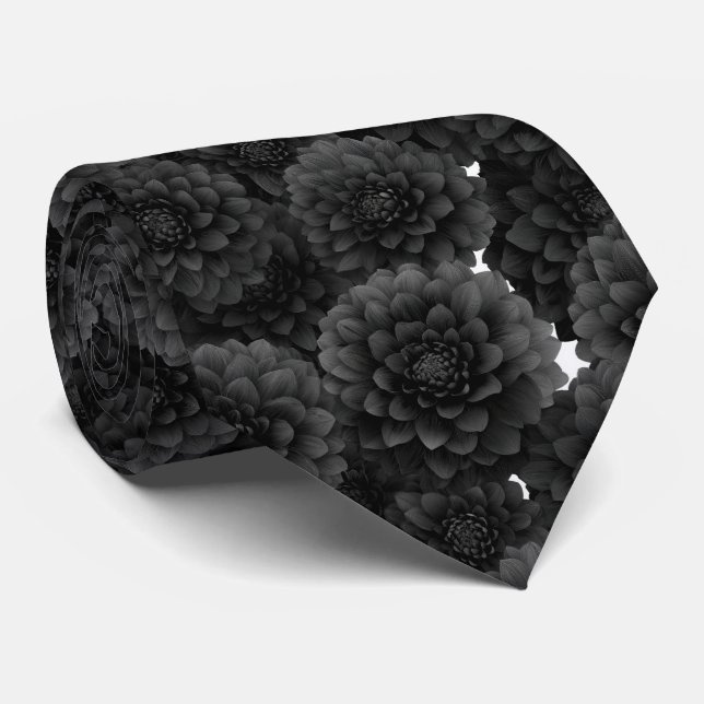 Corbata Patrón floral de Dalia Negra (Enrollado)