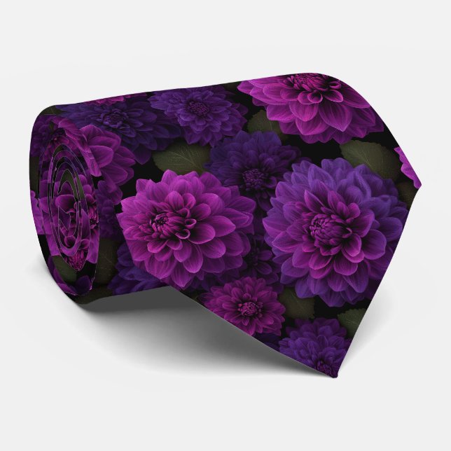 Corbata Patrón floral de dalia púrpura (Enrollado)