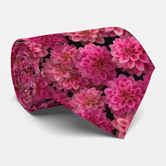 Corbata Patrón floral de dalia rosa (Enrollado)