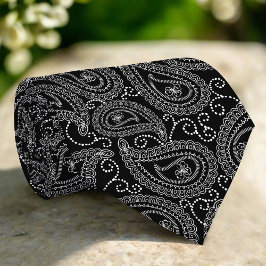 Corbata Patrón floral de Damask elegante en blanco y negro