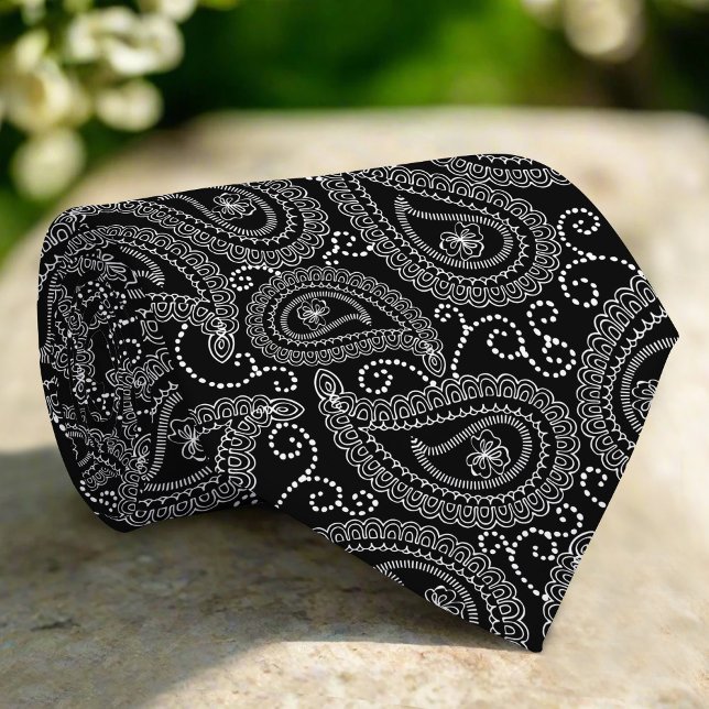 Corbata Patrón floral de Damask elegante en blanco y negro (Subido por el creador)