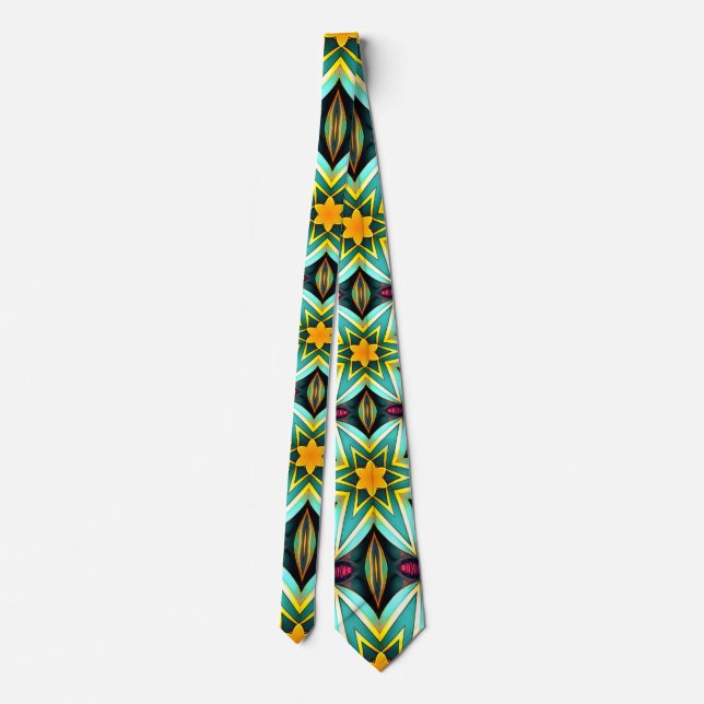 Corbata Patrón floral de estrellas verdes (Reverso)