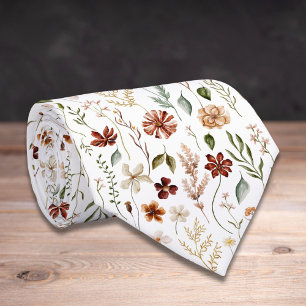 Corbata Patrón Floral de Flor Silvestre Vintage Acuarela