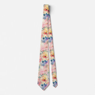 Corbata Patrón floral de flores pastel coloridas abstracta