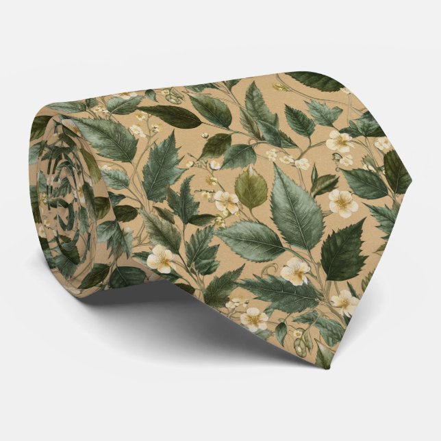 Corbata Patrón floral de follaje botánico (Enrollado)