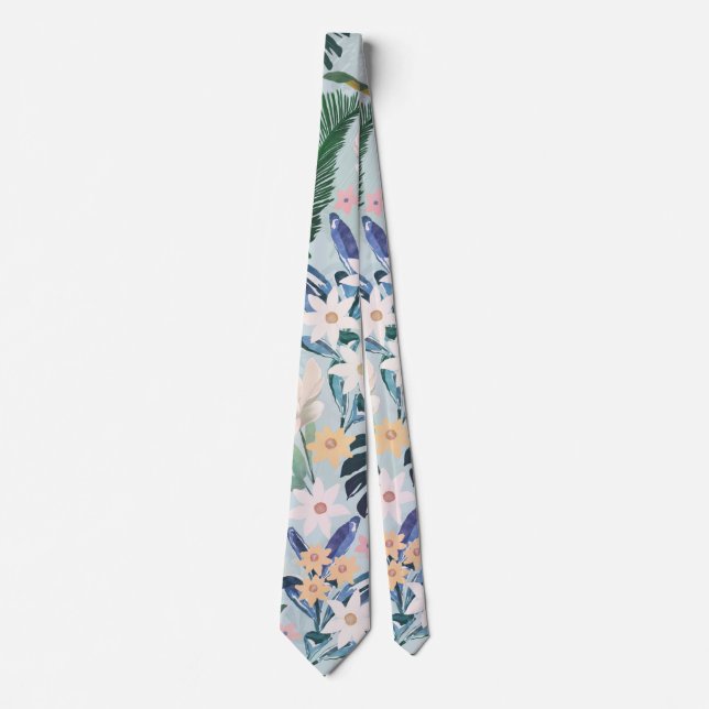 Corbata Patrón floral de follaje tropical (Anverso)